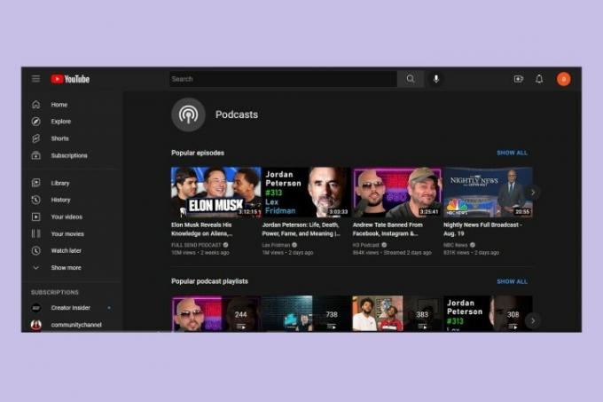 Podcast di YouTube Esplora la pagina sul Web desktop.