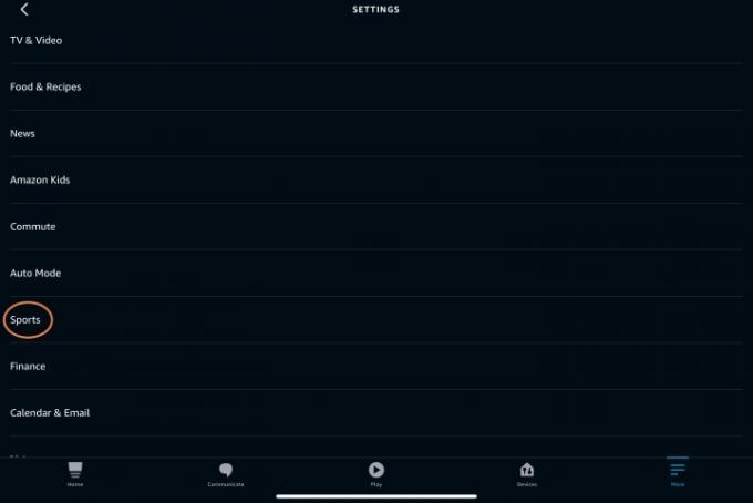 Виберіть «Спорт» у налаштуваннях Alexa.