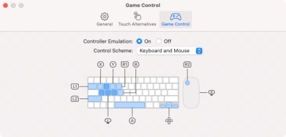Emulacija krmilnika za igro iOS, ki se izvaja v sistemu MacOS