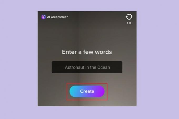 Zaslon filtra TikTok AI Greenscreen.