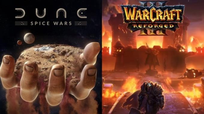 Gesplitst beeld van Dune: Spice Wars en Warcraft III.