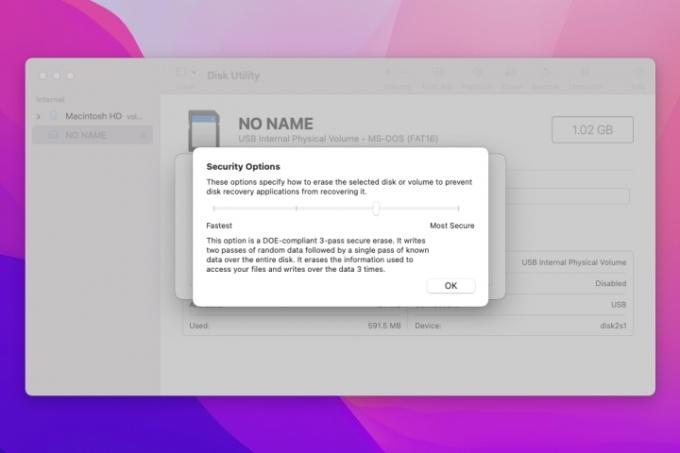 Opțiuni de securitate pentru formatarea unui card SD pe Mac.