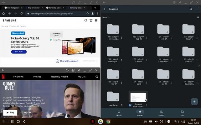 Multitasking på Samsung Galaxy Tab S8 Plus.