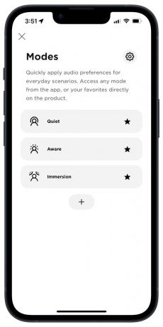 Bose Music alkalmazás iOS rendszeren: Módok képernyő.