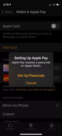 Парола за настройка на Apple Watch Apple Pay.