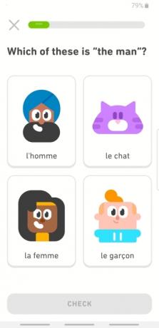 Screenshot des Französischlernens in der Duolingo-App