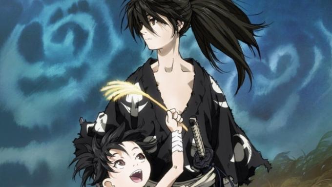 Arte clave de Dororo con el personaje principal mirando alegremente a Hyakkimaru.