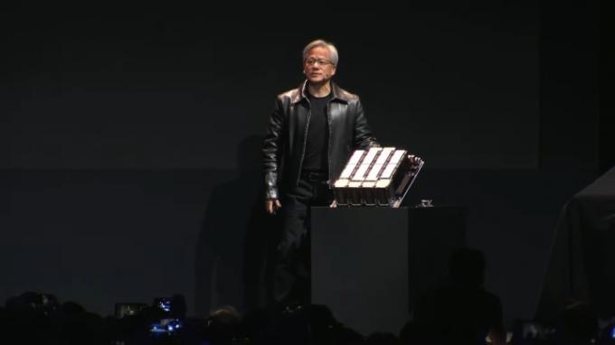 Nvidias VD visar företagets Hopper-dator.