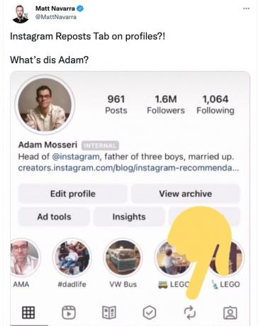 A página de perfil do Instagram do chefe do Instagram, Adam Mosseri.
