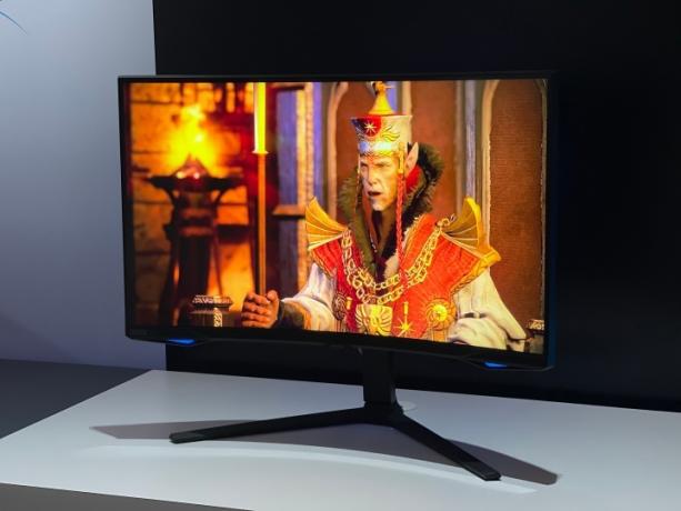 Monitor do gier Samsung Odyssey Neo G8 wyświetlający żywe treści z gier.