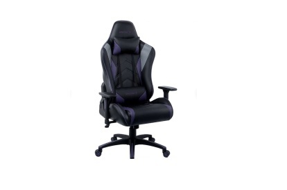 Schwarz-grauer Gaming-Stuhl auf weißem Hintergrund.