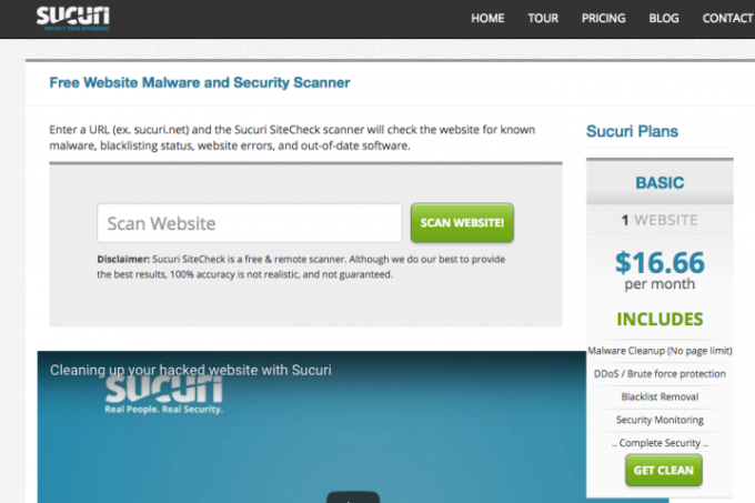 Screenshot der Sucuri Security Scanner-Website.