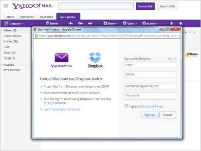 yahoo mail dropbox partnerstvo