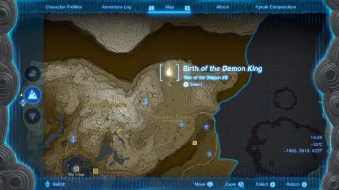 Un mapa que muestra una ubicación de Tear of the Dragon.