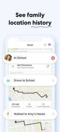 地図と「家族の位置情報の履歴を表示」というテキストが表示されている Life360 アプリのスクリーンショット