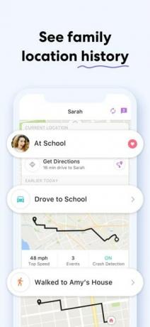 Screenshot dell'app Life360 che mostra una mappa e il testo che dice 