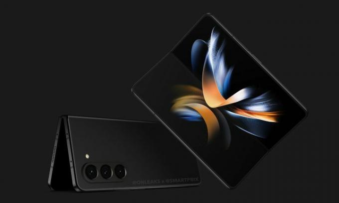 Galaxy Z Fold 5 закрыт сзади и разложен спереди.