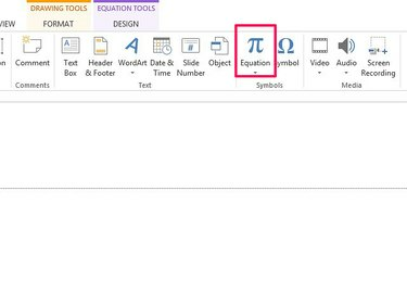 A ferramenta de equação do PowerPoint contém símbolos matemáticos comuns.