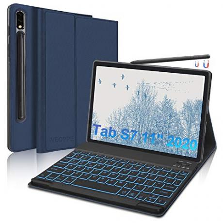 IVEOPPE Tastaturhülle für Samsung Galaxy Tab S8Tab S7 11 Zoll (Modell SM-X700X706T870T875T876) mit S Pen-Halter, schlanke, leichte Standabdeckung mit abnehmbarer kabelloser Bluetooth-Tastatur