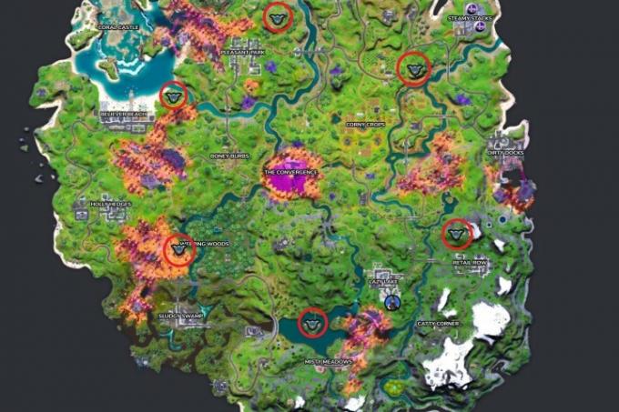 Mapa Wież Strażniczych w Fortnite.