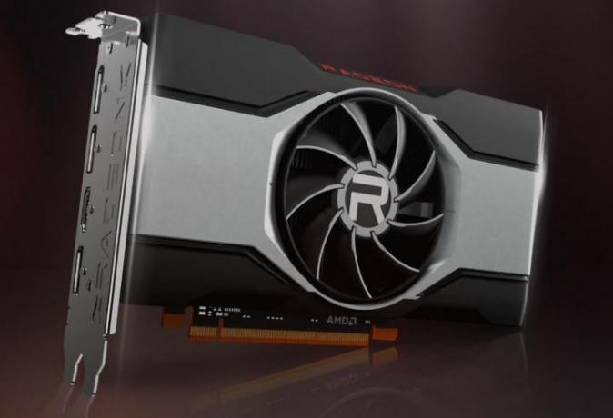 AMD Radeon RX 6600 XT의 렌더링.