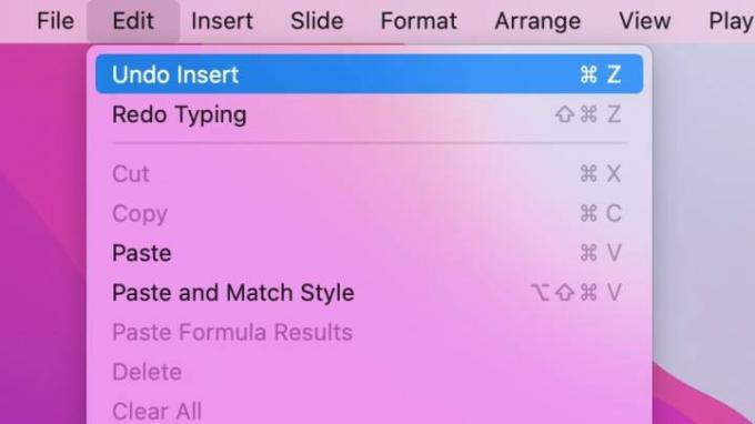 Editar, Desfazer Inserir na barra de menu do Mac.