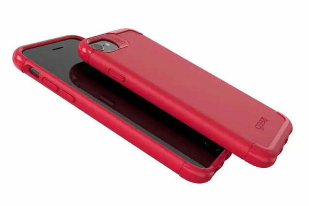 Zagg Gear4 Wembley Palette för iPhone SE (2022) i rött, som visar ovan- och undervyn.
