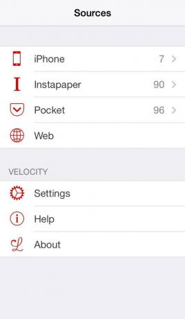 Fuentes de captura de pantalla de la aplicación Velocity