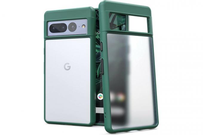 Crave Slim Guard Case pre Google Pixel 7 Pro v lesnej zelenej farbe, ktoré predvádza tenkú ochranu.