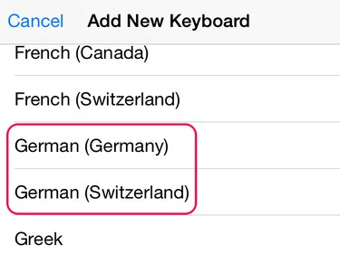 აირჩიეთ გერმანული კლავიატურა iPhone-ში დასამატებლად.