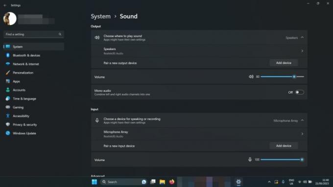 Nastavitve zvoka v sistemu Windows 11.