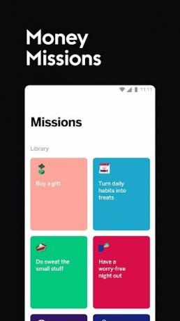 Знімок екрана програми Qapital на Android, на якому показано вибір різних грошових місій