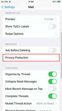 So verwenden Sie das Menü „Mail-Einstellungen“ für den Mail-Datenschutz in iOS 15.