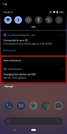 Dispozitiv de încărcare Android prin notificare USB