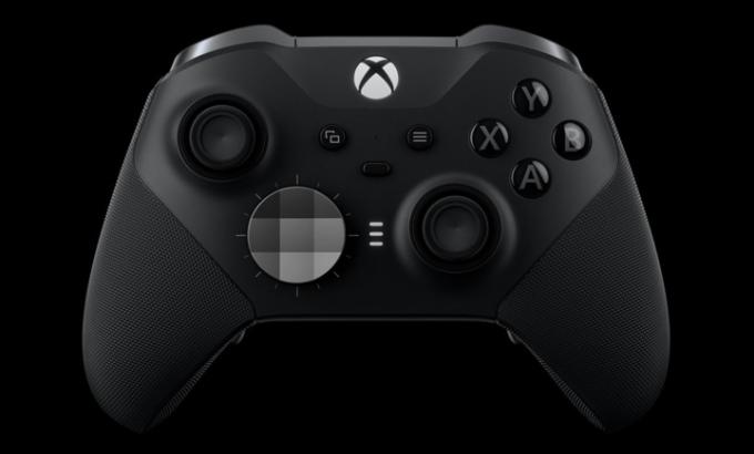 Balck Microsoft Elite Series 2 Controller på svart bakgrund. 