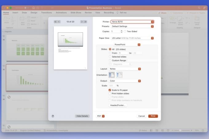 Skriv ut skärm i PowerPoint på Mac.