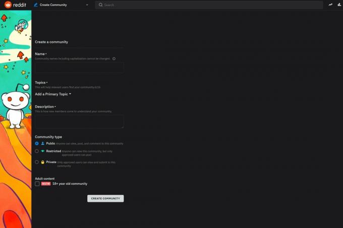 Screenshot van subreddit-webformulier