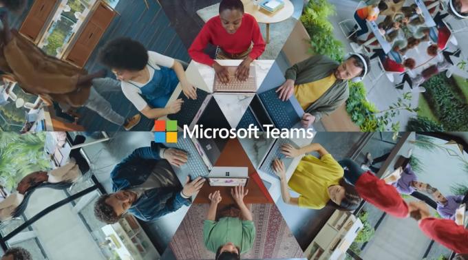 Mosaïque de personnes participant à divers appels vidéo avec le logo Microsoft Teams au milieu.