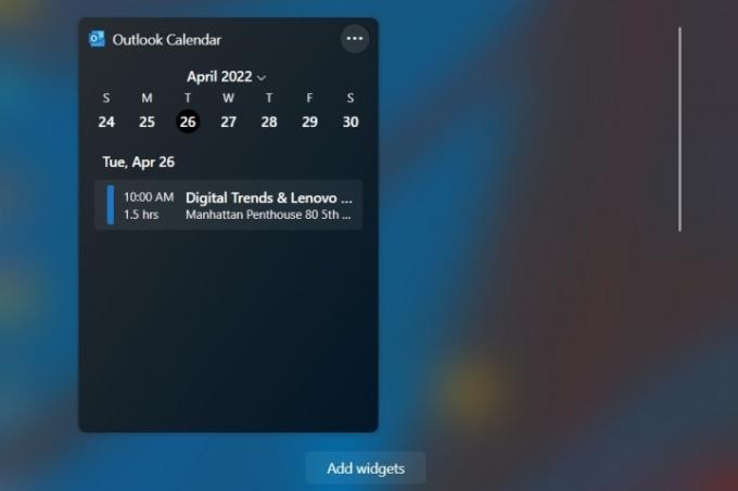 Az outlook naptár widget a Windows 11 rendszeren