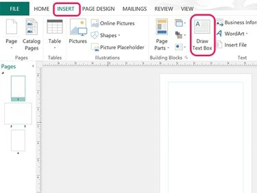 Desenhe uma caixa de texto antes de tentar adicionar texto no Publisher.