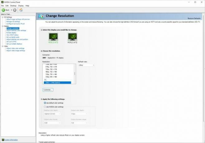 Pengaturan resolusi di Panel Kontrol Nvidia.