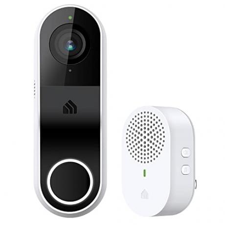 Kasa viedā video durvju zvana kamera ar vadu ar zvana signālu, 3 MP 2K izšķirtspēja, 2 virzienu audio, reāllaika paziņojumi, mākoņa un SD kartes krātuve, saderīga ar Alexa un Google asistentu (KD110), balts, melns