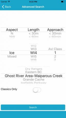 kommer att gadd isklättring app avancerad sökning