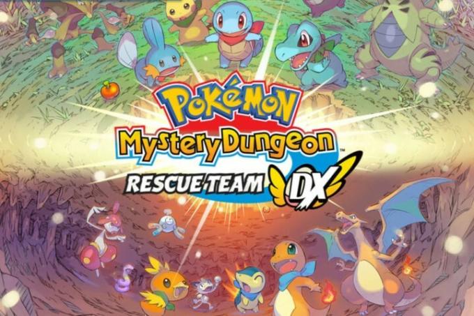 Pokémon Mystery Dungeon Rescue Team DX promokonst och logotyp.