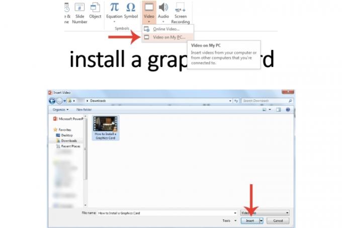 Кнопка «Видео на моем компьютере» в Microsoft PowerPoint.