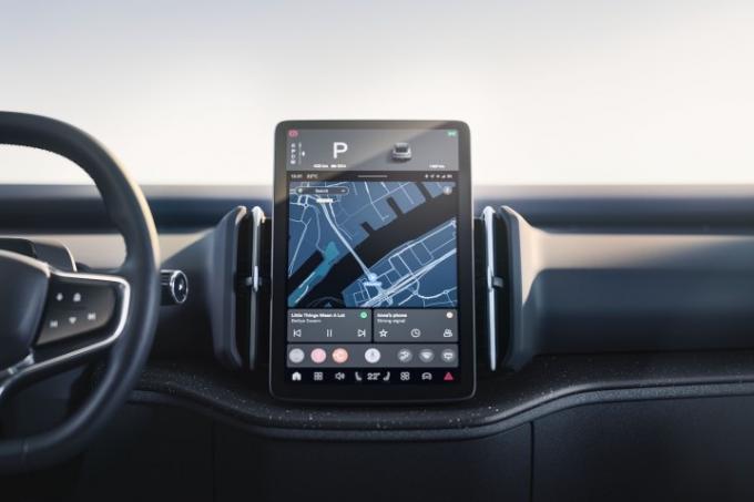 Infotainment-touchscreen in de Volvo EX30 uit 2025.