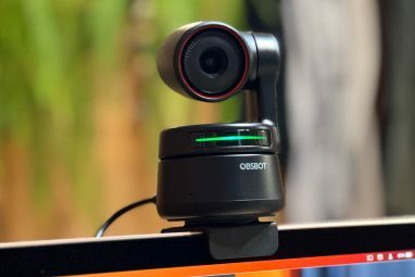 Aqui está um close da webcam Obsbot Tiny com resolução 4K.