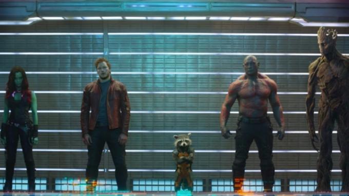 The Guardians i en fängelseuppställning i Guardians of the Galaxy.