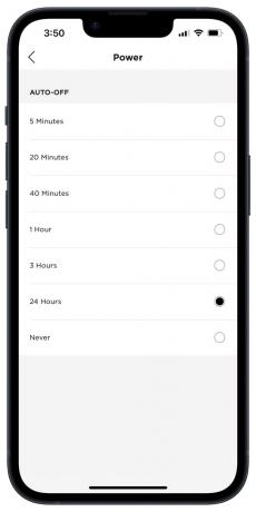 Приложение Bose Music для iOS: экран автоматического отключения.