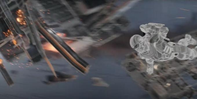 マーベル映画『ブラック・ウィドウ』のメイキング映像からの空中視覚効果シーケンス。